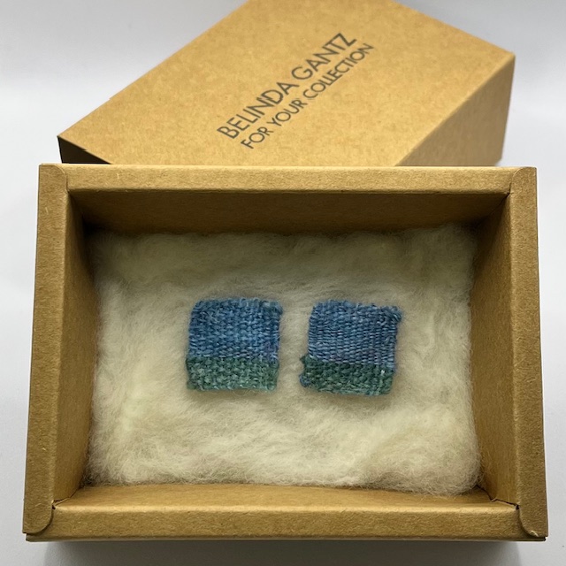 Big Square Woven Blue & Green Studs