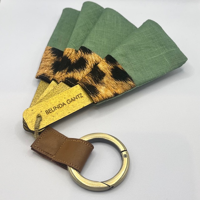 Green With Leopard Print Stripe Hand Fan Hannah™