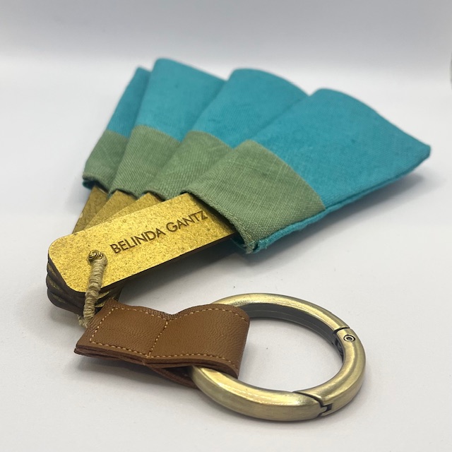 Blue With Green Stripe & Nappa Leather Strap Hand Fan Hannah™