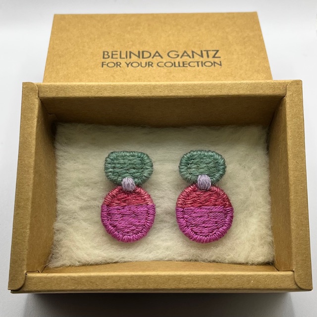 Medium Purple, Pink & Green Round Drop Studs
