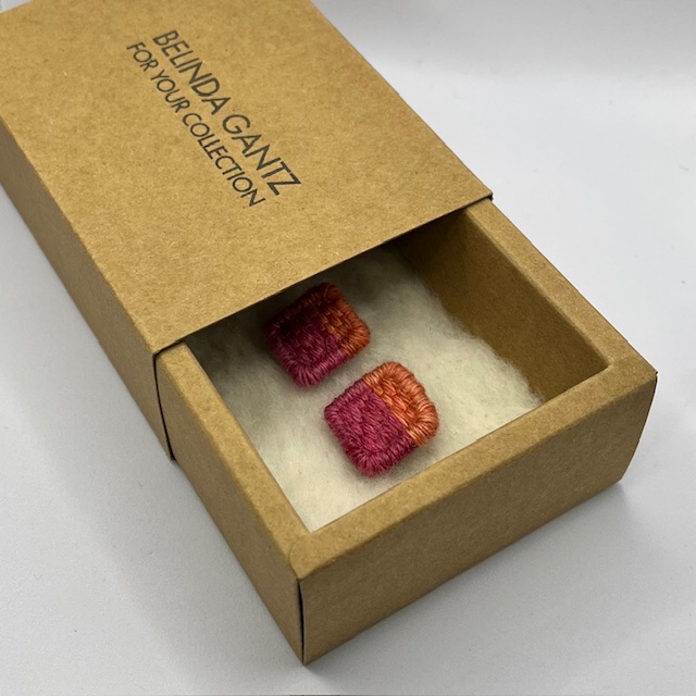 Small Pink & Orange Square Studs